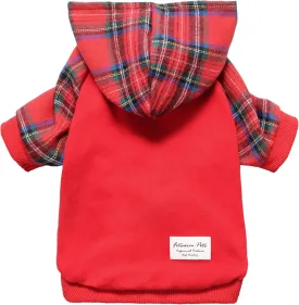 Fitwarm Tartan Plaid Dog Hoodie, Dog Clothes for Small Dogs Girl Boy, Pet Sweatshirt with Hood, Cat Winter Outfit, Red, Green, XXL