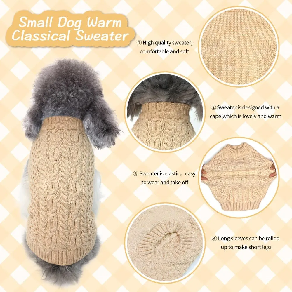 Fleece Beige Dog Sweater - Knitwear Pet Warm Clothes Classic Cable Knit Dog Sweater Cat Apparel Puppy Outfits for Small Medium Dogs Cats Boy Girl Pet (XX-Large)