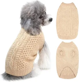 Fleece Beige Dog Sweater - Knitwear Pet Warm Clothes Classic Cable Knit Dog Sweater Cat Apparel Puppy Outfits for Small Medium Dogs Cats Boy Girl Pet (XX-Large)