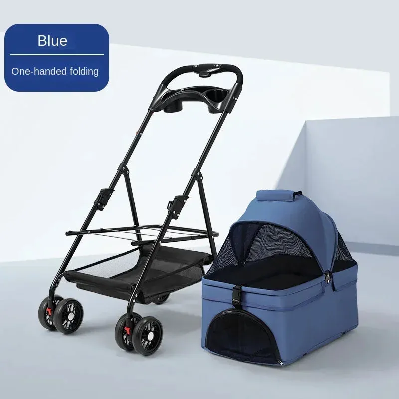 Foldable 4-Wheel Pet Stroller with Storage