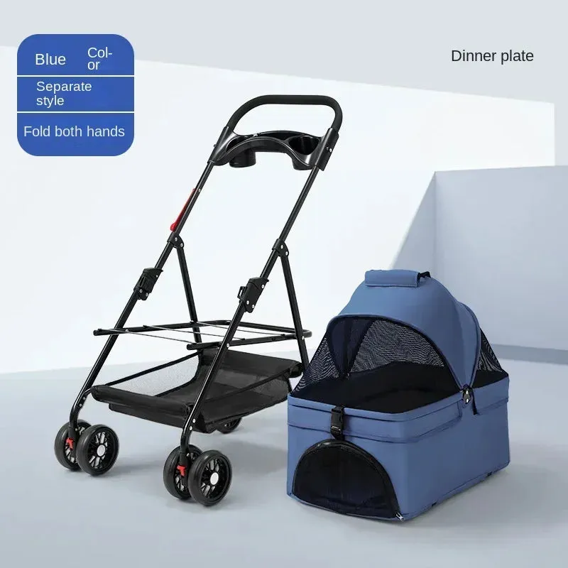 Foldable 4-Wheel Pet Stroller with Storage