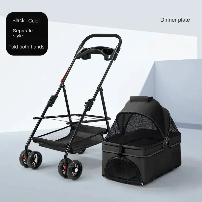 Foldable 4-Wheel Pet Stroller with Storage
