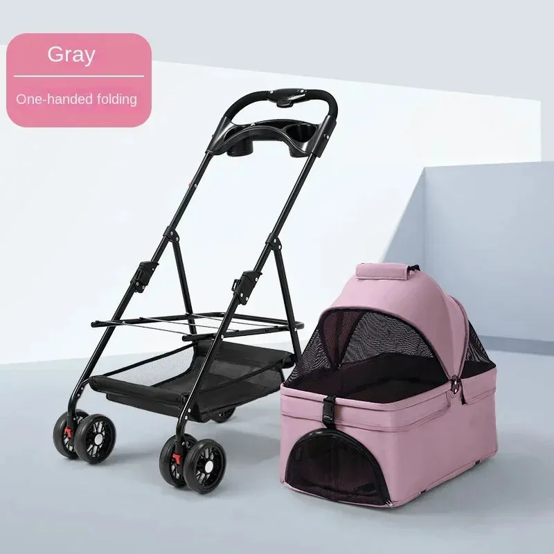 Foldable 4-Wheel Pet Stroller with Storage