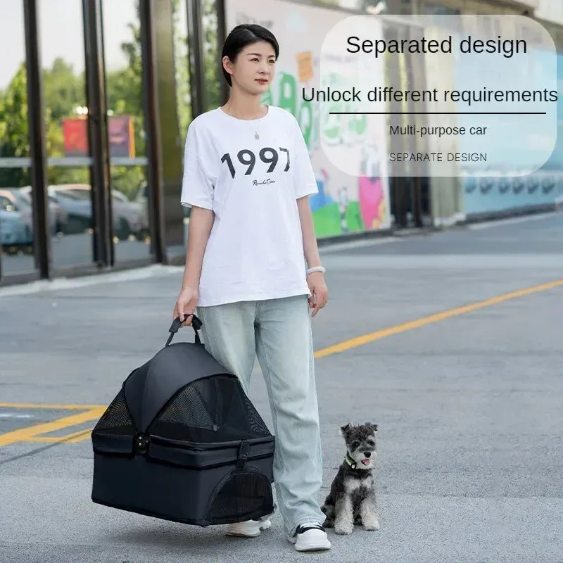 Foldable 4-Wheel Pet Stroller with Storage