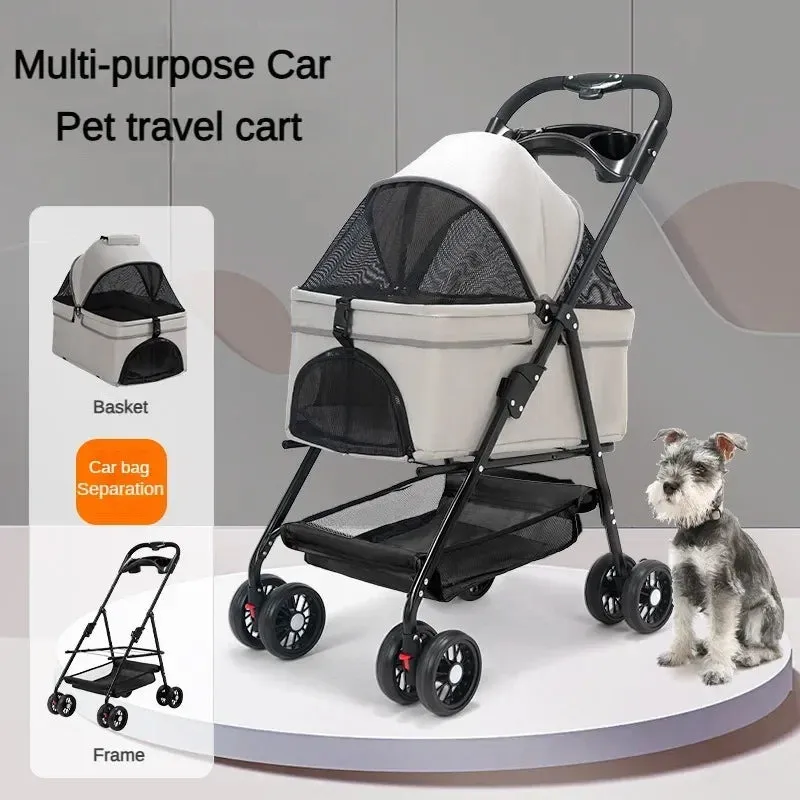 Foldable 4-Wheel Pet Stroller with Storage
