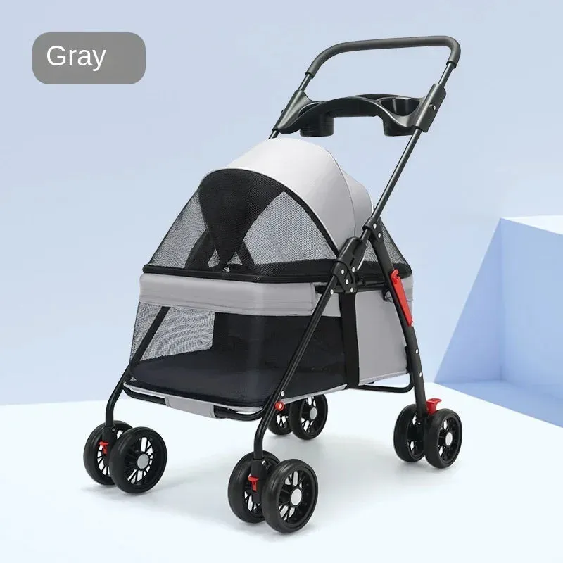 Foldable 4-Wheel Pet Stroller with Storage