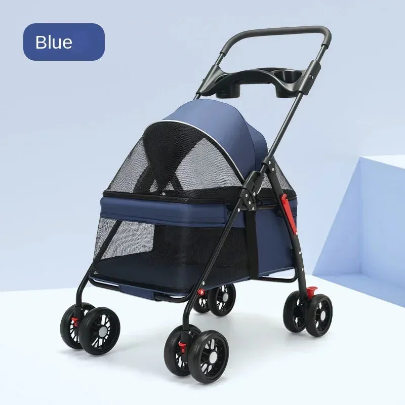 Foldable 4-Wheel Pet Stroller with Storage