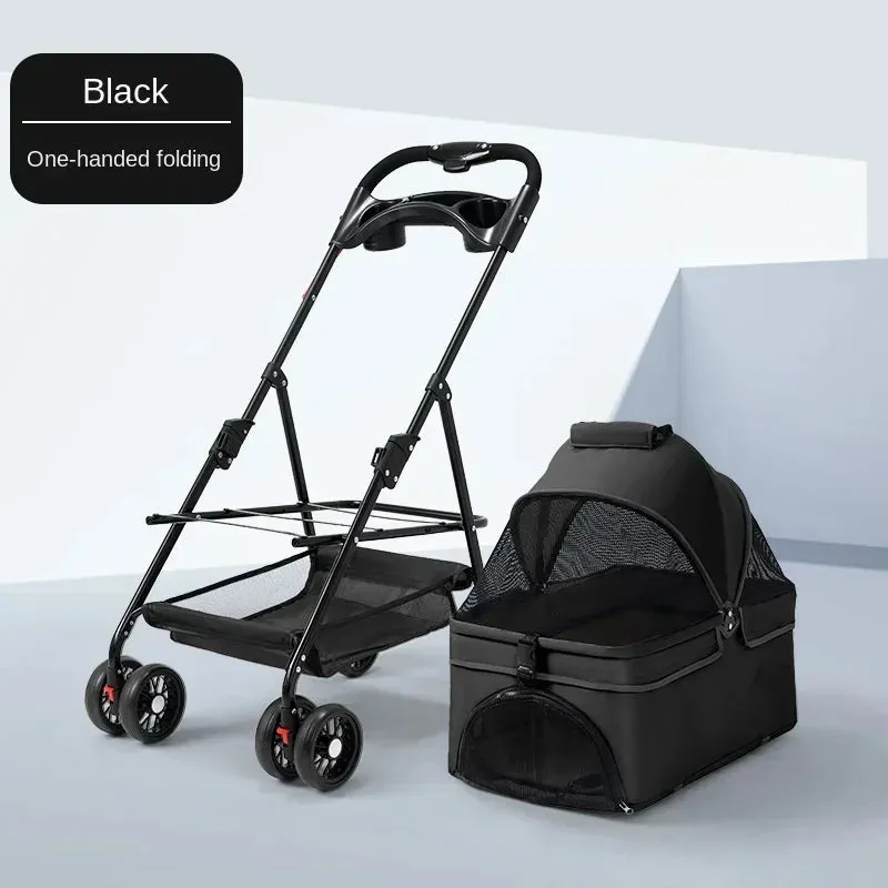 Foldable 4-Wheel Pet Stroller with Storage