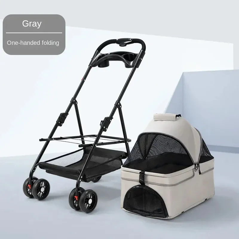 Foldable 4-Wheel Pet Stroller with Storage