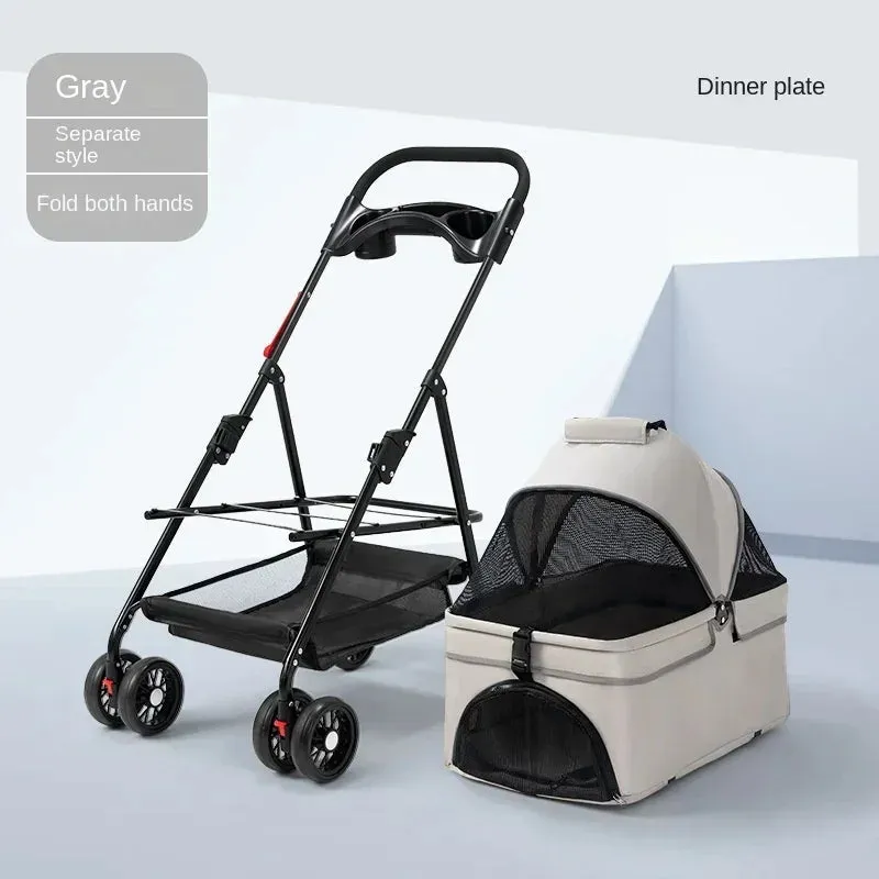 Foldable 4-Wheel Pet Stroller with Storage