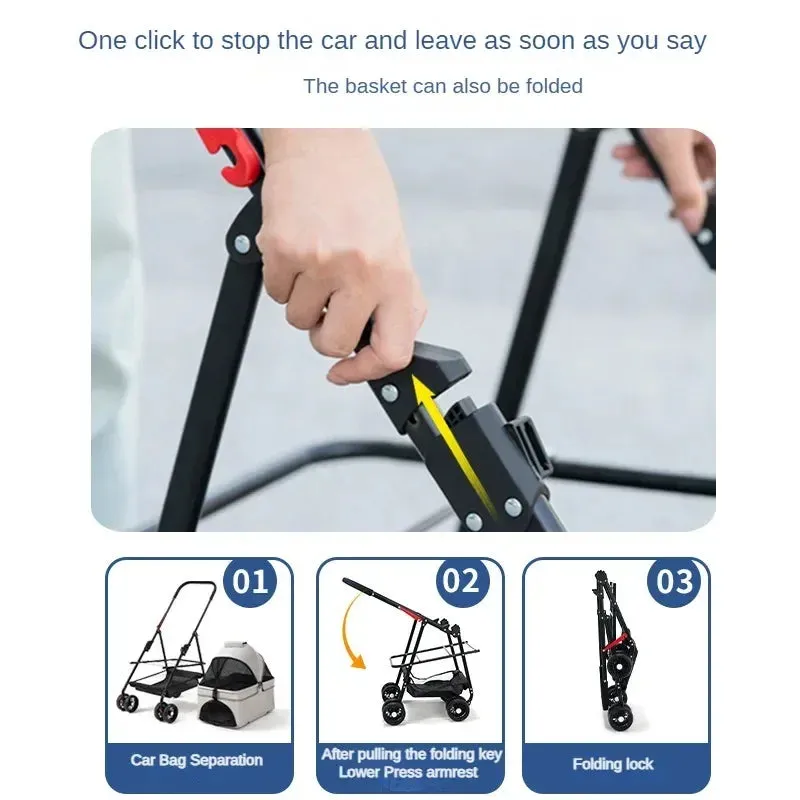 Foldable 4-Wheel Pet Stroller with Storage