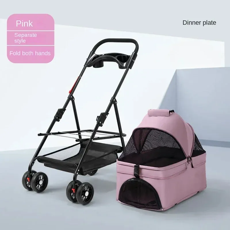 Foldable 4-Wheel Pet Stroller with Storage