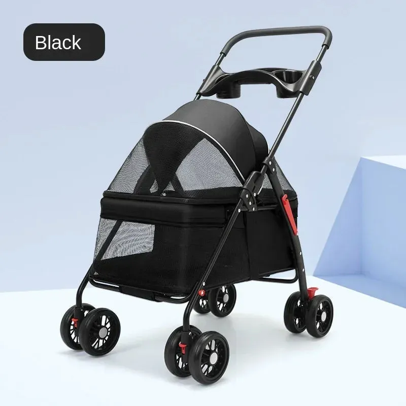 Foldable 4-Wheel Pet Stroller with Storage