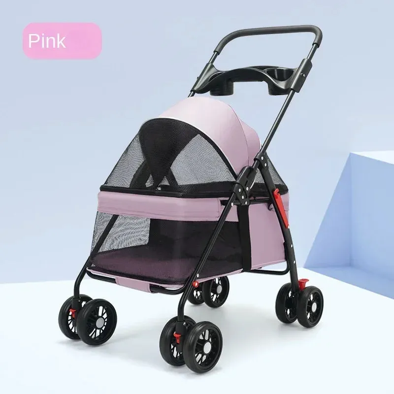 Foldable 4-Wheel Pet Stroller with Storage