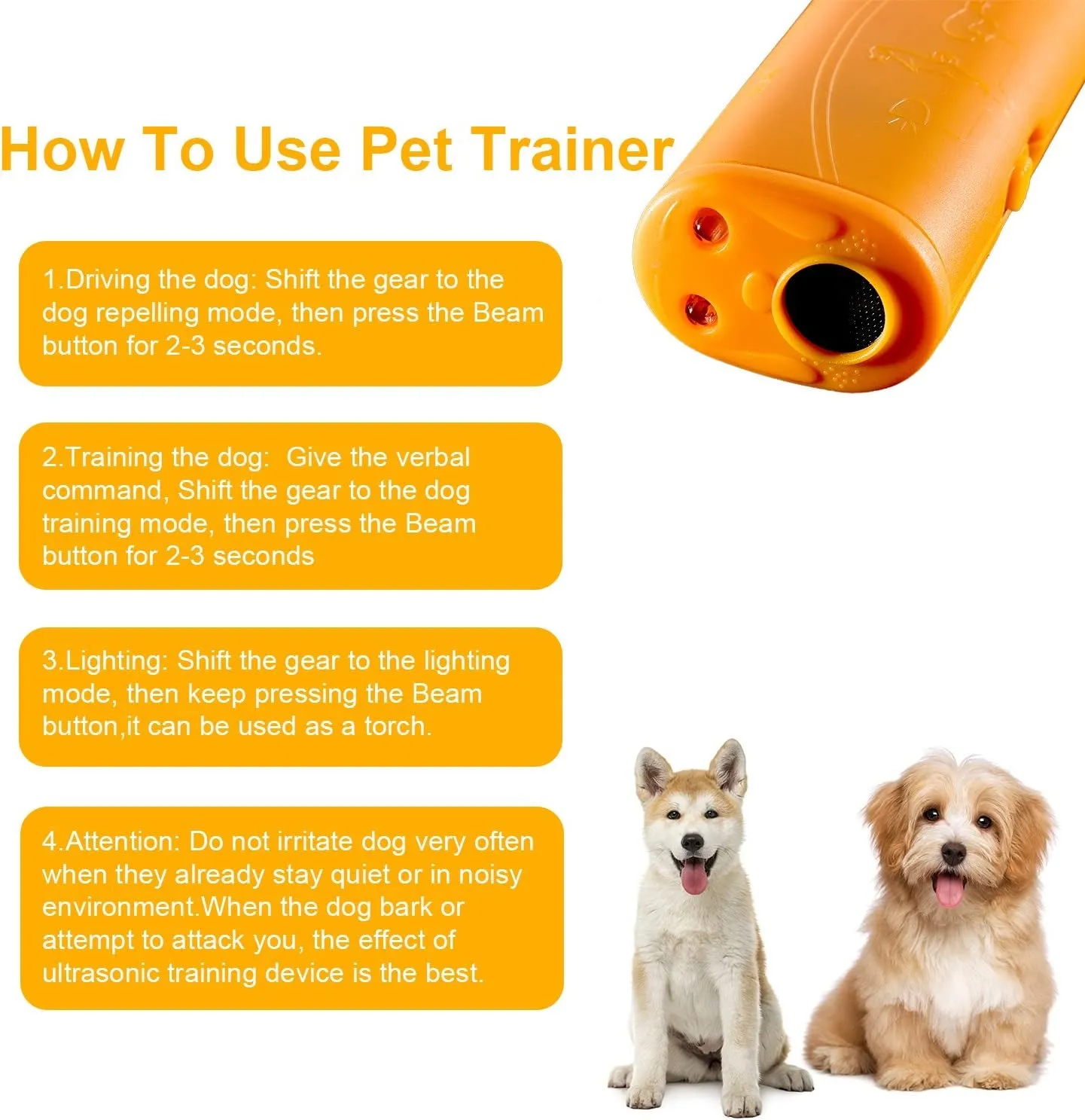 Frienda LED Ultrasonic Dog Trainer Device 3 in 1 Stop Barking Stop Bark Handheld Dog Training Device (Yellow)