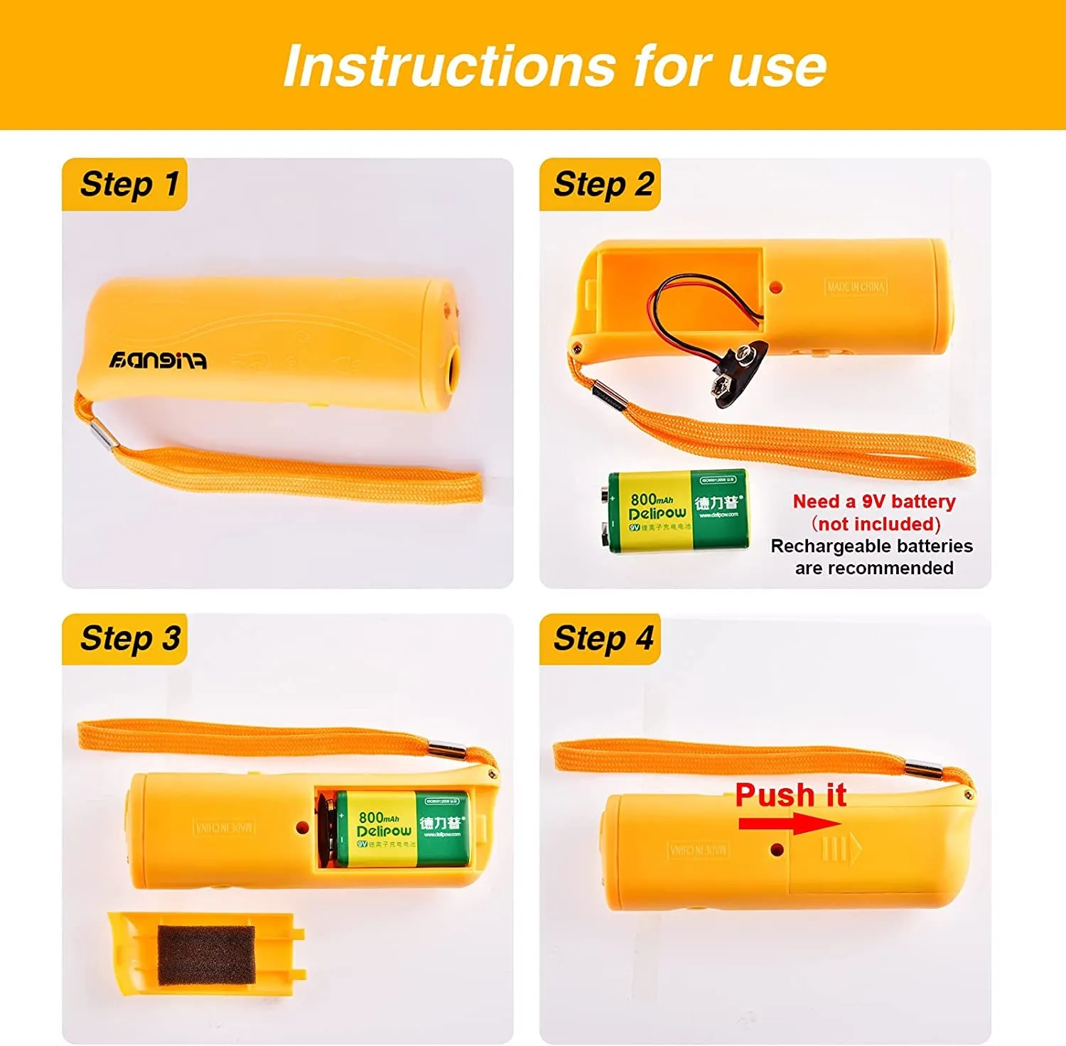 Frienda LED Ultrasonic Dog Trainer Device 3 in 1 Stop Barking Stop Bark Handheld Dog Training Device (Yellow)