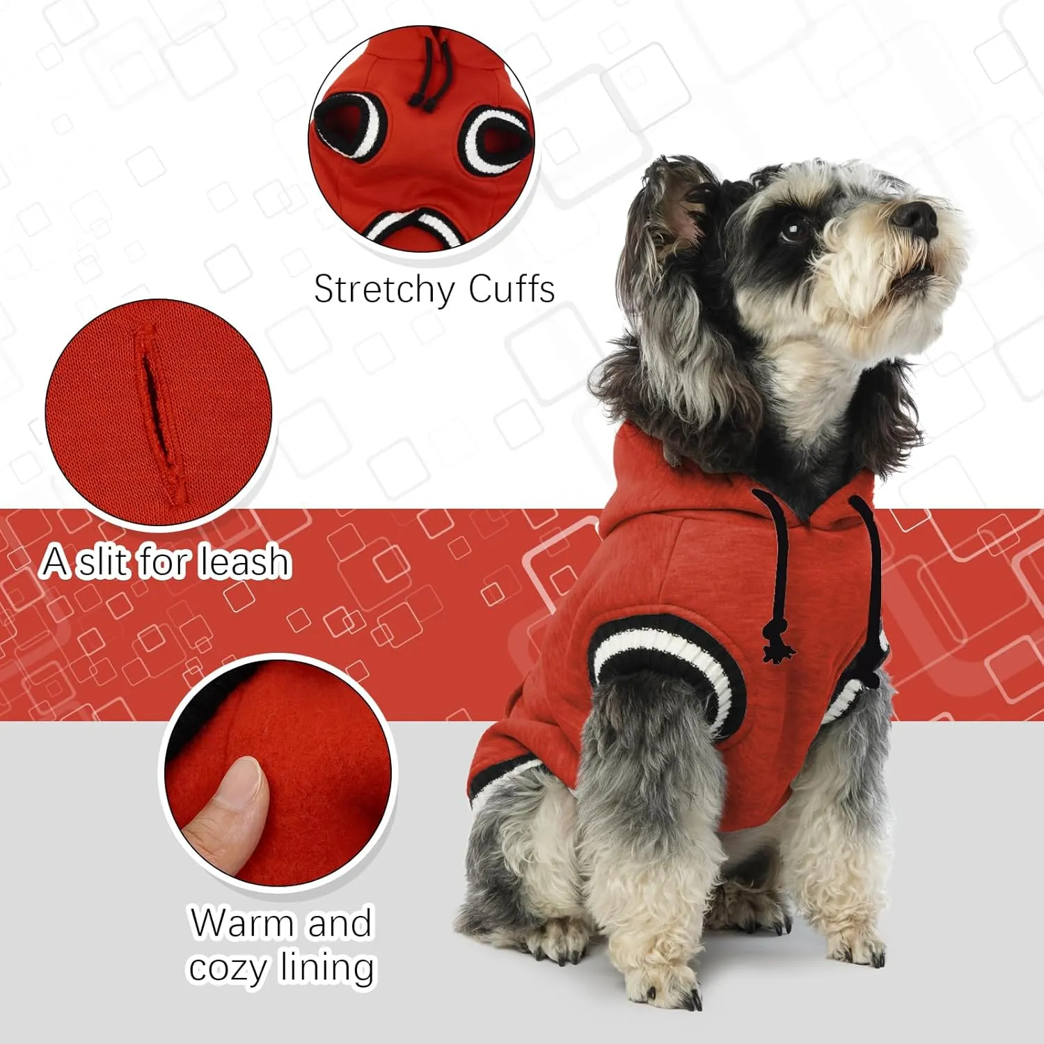 FUAMEY Winter Dog Fleece Sweater, Pet Warm Sweatshirt With Pocket, Christmas Outfit Puppy Vest With Leash Hole for Small Medium Large Dogs, Red L