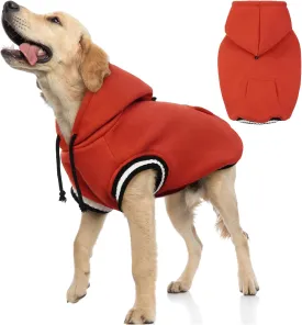 FUAMEY Winter Dog Fleece Sweater, Pet Warm Sweatshirt With Pocket, Christmas Outfit Puppy Vest With Leash Hole for Small Medium Large Dogs, Red L