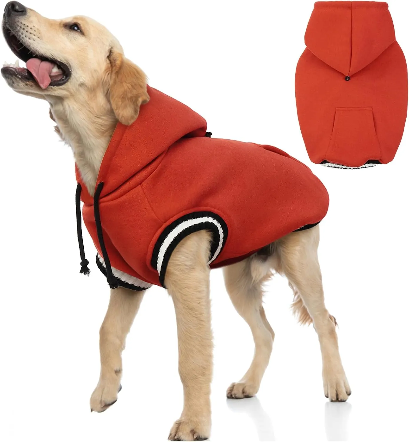 FUAMEY Winter Dog Fleece Sweater, Pet Warm Sweatshirt With Pocket, Christmas Outfit Puppy Vest With Leash Hole for Small Medium Large Dogs, Red L