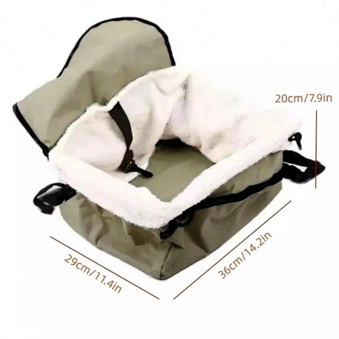 Green Plush Pet Car Seat Basket Suitable For Small Cats And Dogs For Car Travel