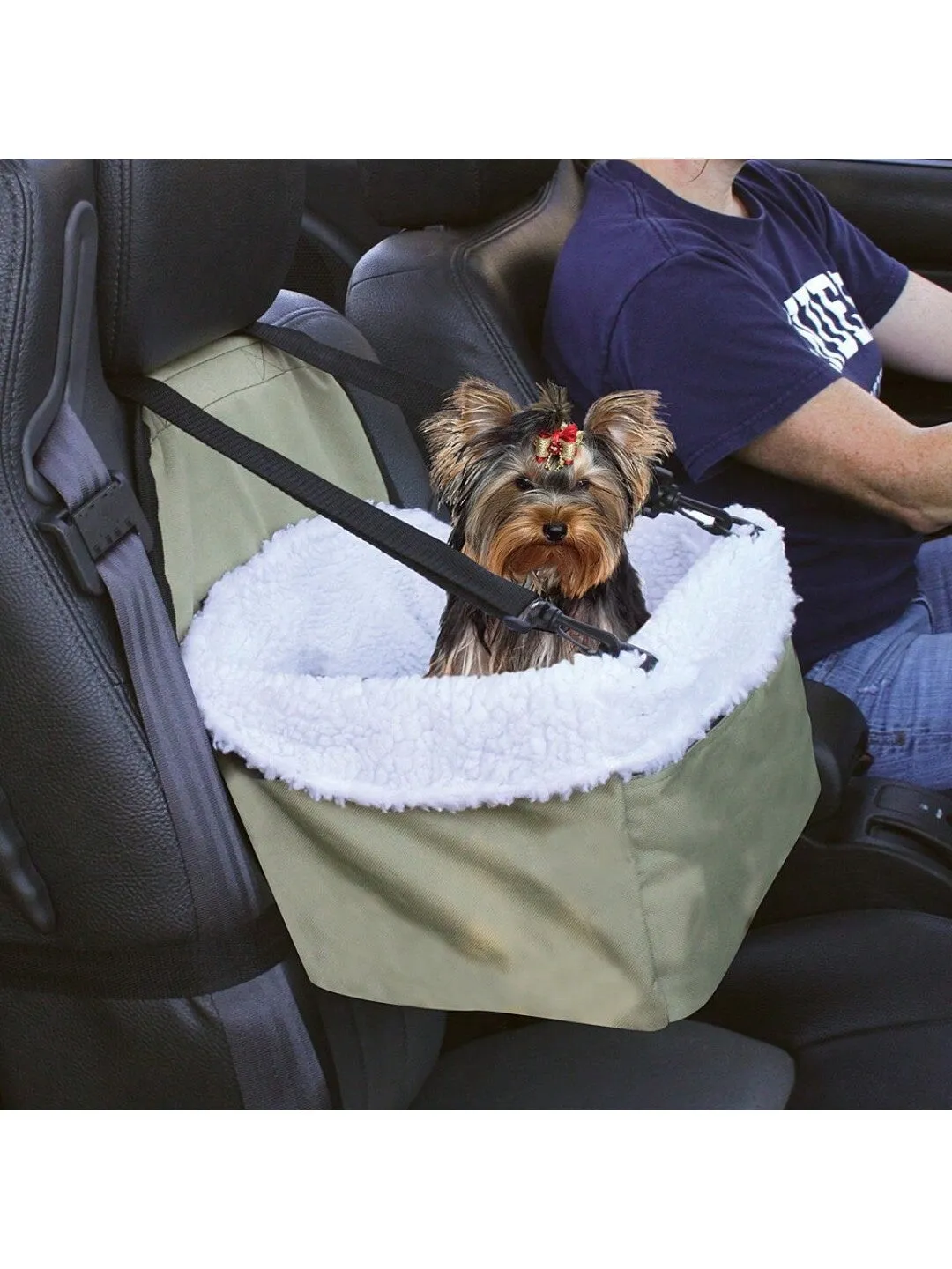 Green Plush Pet Car Seat Basket Suitable For Small Cats And Dogs For Car Travel