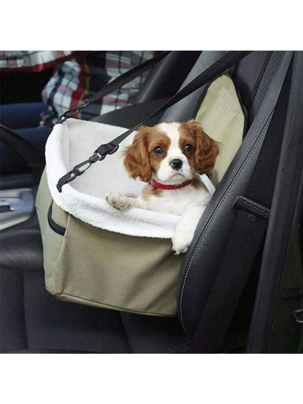 Green Plush Pet Car Seat Basket Suitable For Small Cats And Dogs For Car Travel