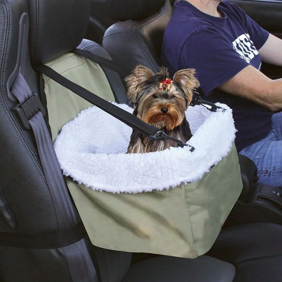Green Plush Pet Car Seat Basket Suitable For Small Cats And Dogs For Car Travel
