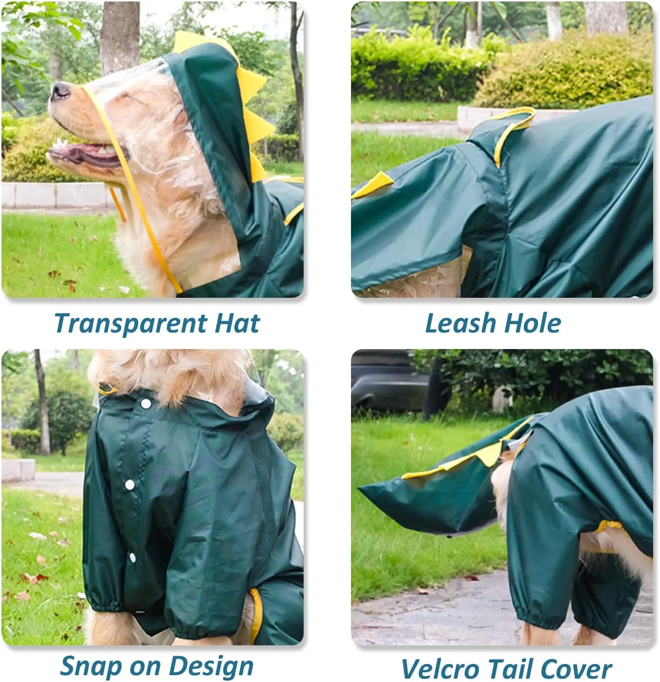 HDKUW Large Dog Raincoat with Leash Hole, Full Coverage Slicker Dog Rain Coat Hoodie, Animal Shape Waterproof Jacket for Small Medium Large Dogs Dinosaur 7XL