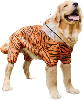 HDKUW Large Dog Raincoat with Leash Hole, Full Coverage Slicker Dog Rain Coat Hoodie, Animal Shape Waterproof Jacket for Small Medium Large Dogs Tiger 7XL