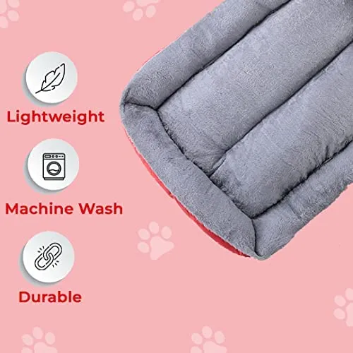 Homestic Dog & Cat Bed|Super Soft Plush Top Pet Bed|Oxford Cloth Polyester Filling|Machine Washable Dog Bed|Rectangular Cat Bed with Rise-Edge Pillow|QY036R-L|Red
