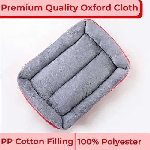 Homestic Dog & Cat Bed|Super Soft Plush Top Pet Bed|Oxford Cloth Polyester Filling|Machine Washable Dog Bed|Rectangular Cat Bed with Rise-Edge Pillow|QY036R-L|Red