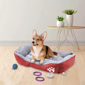 Homestic Dog & Cat Bed|Super Soft Plush Top Pet Bed|Oxford Cloth Polyester Filling|Machine Washable Dog Bed|Rectangular Cat Bed with Rise-Edge Pillow|QY036R-L|Red