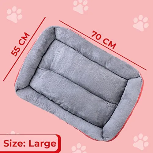 Homestic Dog & Cat Bed|Super Soft Plush Top Pet Bed|Oxford Cloth Polyester Filling|Machine Washable Dog Bed|Rectangular Cat Bed with Rise-Edge Pillow|QY036R-L|Red