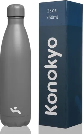 Insulated Water Bottles,25 oz Double Wall Stainless Steel Vacumm Metal Flask for Sports Travel,Gray