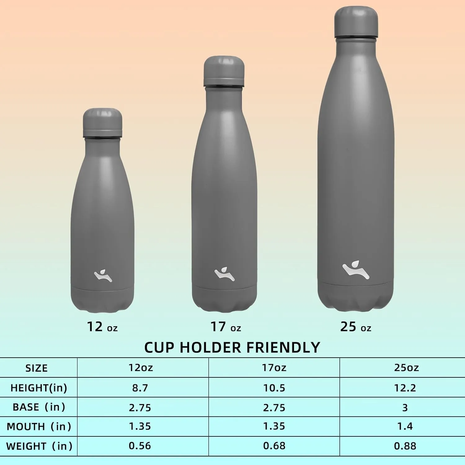 Insulated Water Bottles,25 oz Double Wall Stainless Steel Vacumm Metal Flask for Sports Travel,Gray