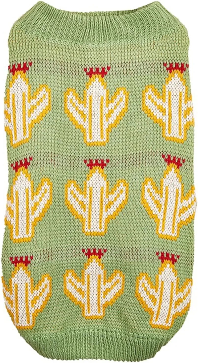 Jecikelon Knit Small Dog Sweater Cactus Soft Puppy Knitwear Clothes Winter Warm Pet Pullover Sweater for Small Dogs Cats Outfits Clothing (X-Large, Green)