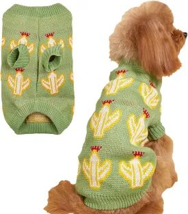 Jecikelon Knit Small Dog Sweater Cactus Soft Puppy Knitwear Clothes Winter Warm Pet Pullover Sweater for Small Dogs Cats Outfits Clothing (X-Large, Green)