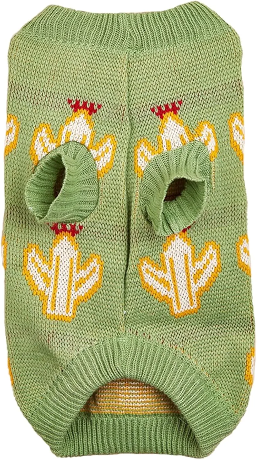 Jecikelon Knit Small Dog Sweater Cactus Soft Puppy Knitwear Clothes Winter Warm Pet Pullover Sweater for Small Dogs Cats Outfits Clothing (X-Large, Green)