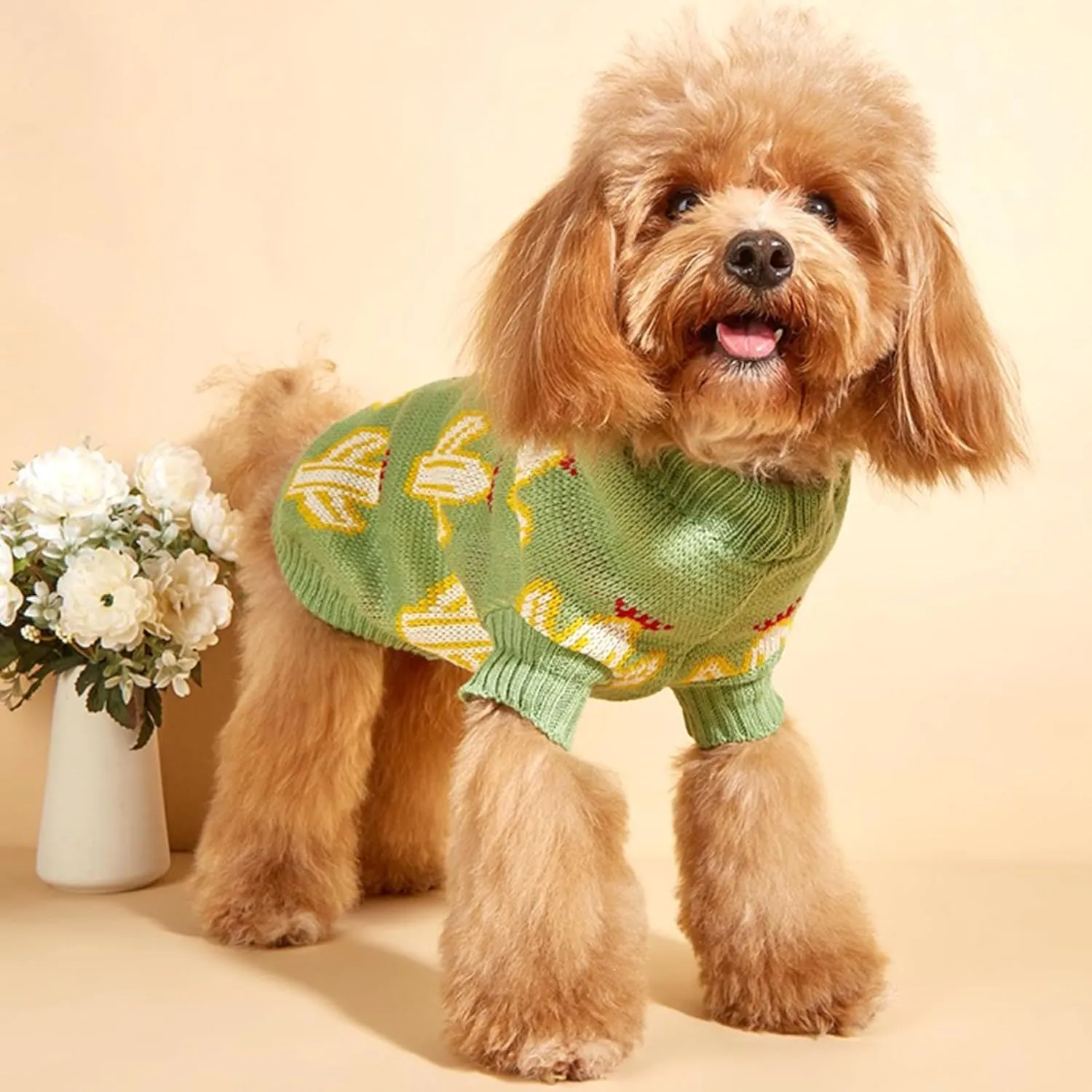 Jecikelon Knit Small Dog Sweater Cactus Soft Puppy Knitwear Clothes Winter Warm Pet Pullover Sweater for Small Dogs Cats Outfits Clothing (X-Large, Green)