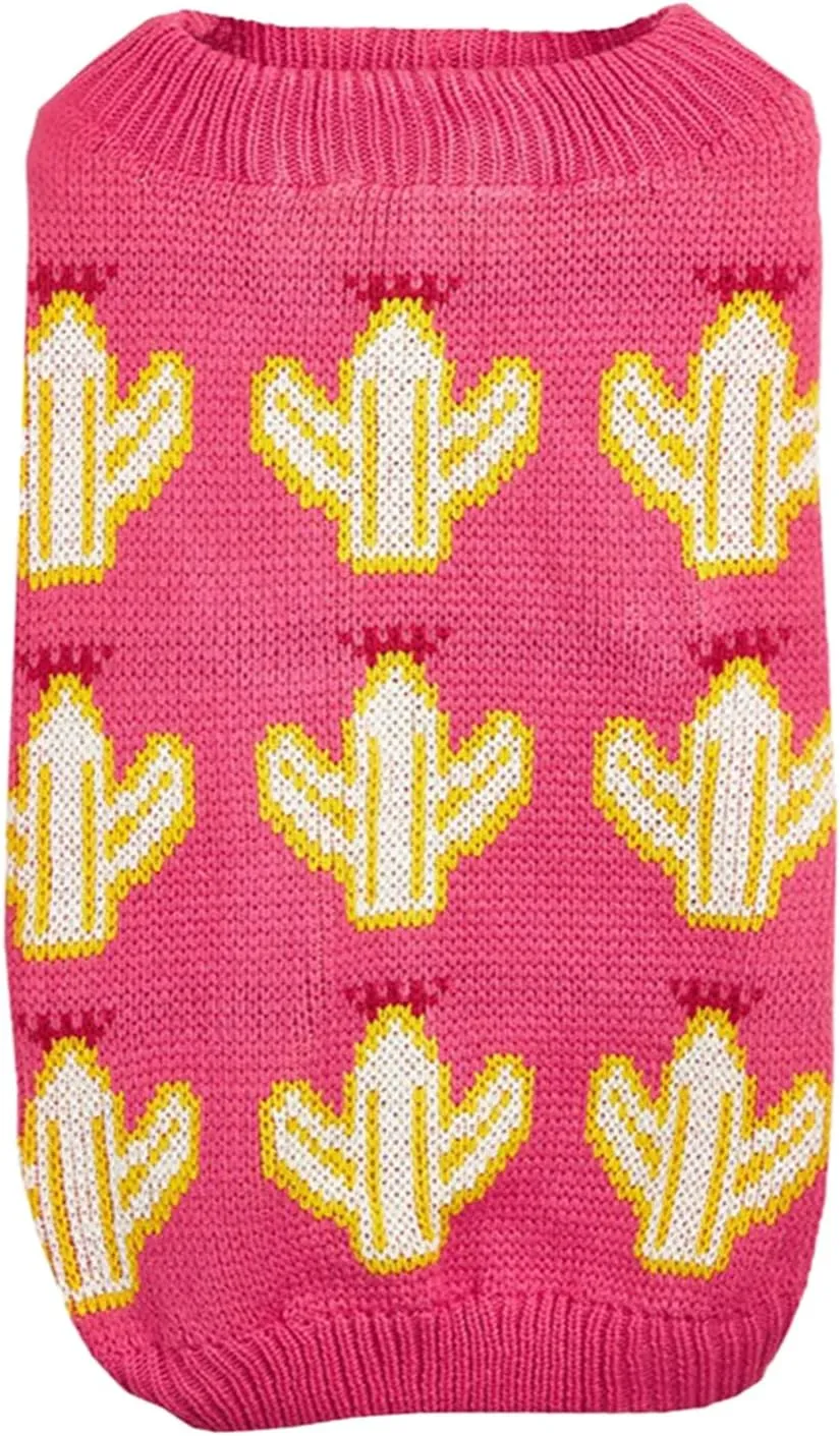 Jecikelon Knit Small Dog Sweater Cactus Soft Puppy Knitwear Clothes Winter Warm Pet Pullover Sweater for Small Dogs Cats Outfits Clothing (X-Large, Rose)