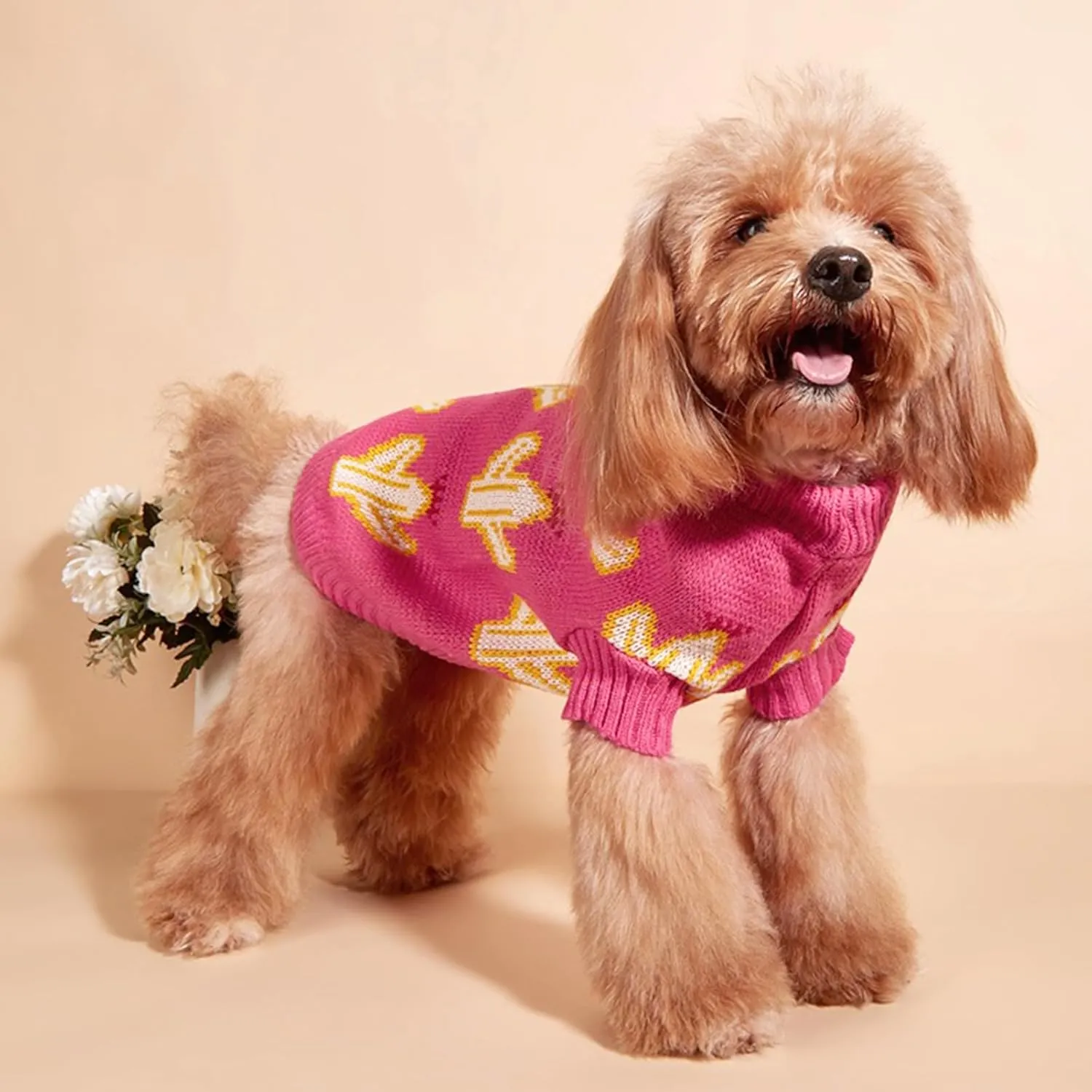 Jecikelon Knit Small Dog Sweater Cactus Soft Puppy Knitwear Clothes Winter Warm Pet Pullover Sweater for Small Dogs Cats Outfits Clothing (X-Large, Rose)