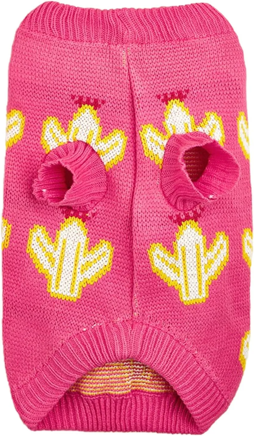 Jecikelon Knit Small Dog Sweater Cactus Soft Puppy Knitwear Clothes Winter Warm Pet Pullover Sweater for Small Dogs Cats Outfits Clothing (X-Large, Rose)