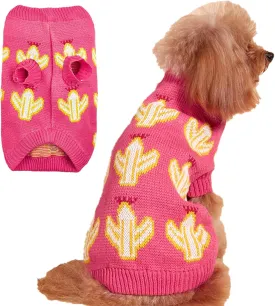 Jecikelon Knit Small Dog Sweater Cactus Soft Puppy Knitwear Clothes Winter Warm Pet Pullover Sweater for Small Dogs Cats Outfits Clothing (X-Large, Rose)