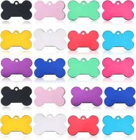 JIAKAI 20 Pcs 38MM Blank Bone Shape Pet ID Double Sided Blank Tag Dog Cat Pet Name Phone Number ID Tag Charm PersonalizedRandom Colors