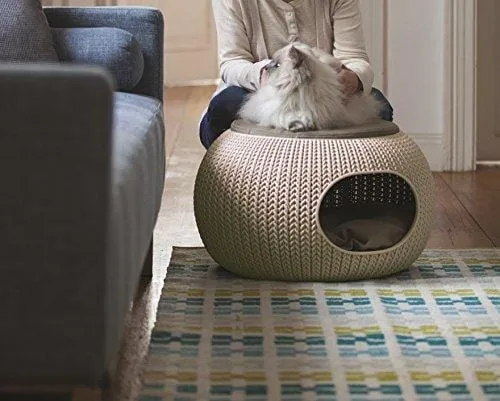 Keter by Curver 22.7" x 22.3" x 13" Knit Cozy Luxury Lounge Bed & Pet Home with Cushions, Small to Medium
