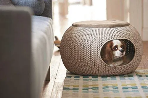 Keter by Curver 22.7" x 22.3" x 13" Knit Cozy Luxury Lounge Bed & Pet Home with Cushions, Small to Medium
