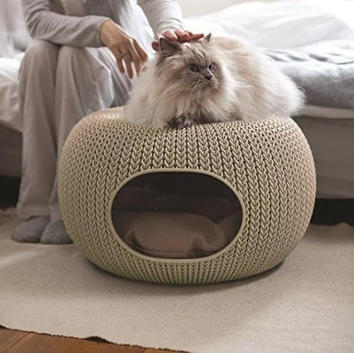 Keter by Curver 22.7" x 22.3" x 13" Knit Cozy Luxury Lounge Bed & Pet Home with Cushions, Small to Medium
