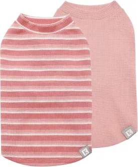 KYEESE 2Pack Waffle Dog Shirts for Small Dogs Stretchy T-Shirts Lightweight Tank Top Sleeveless Striped Vest Breathable Cat Tee, Medium, Pink Striped