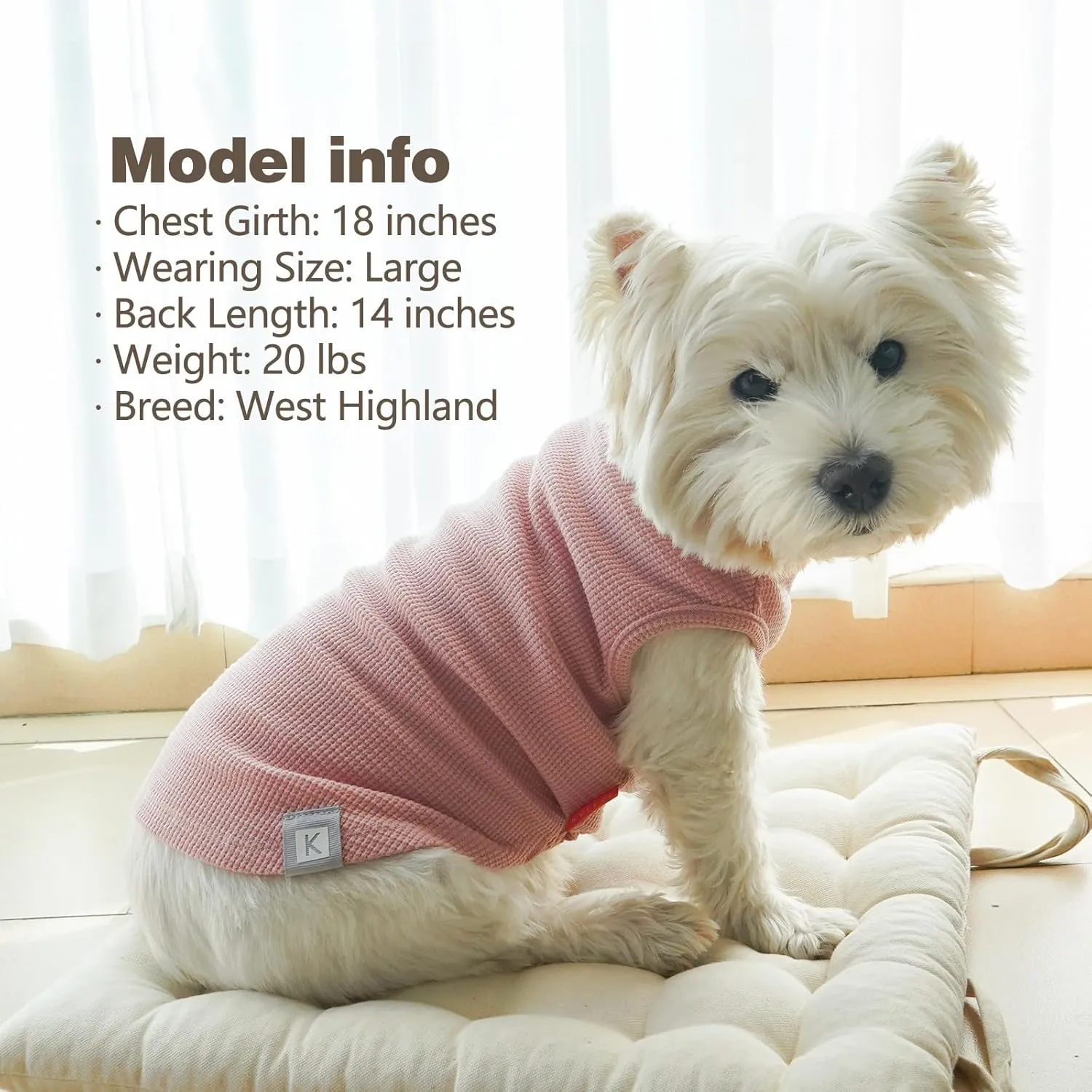 KYEESE 2Pack Waffle Dog Shirts for Small Dogs Stretchy T-Shirts Lightweight Tank Top Sleeveless Striped Vest Breathable Cat Tee, Medium, Pink Striped