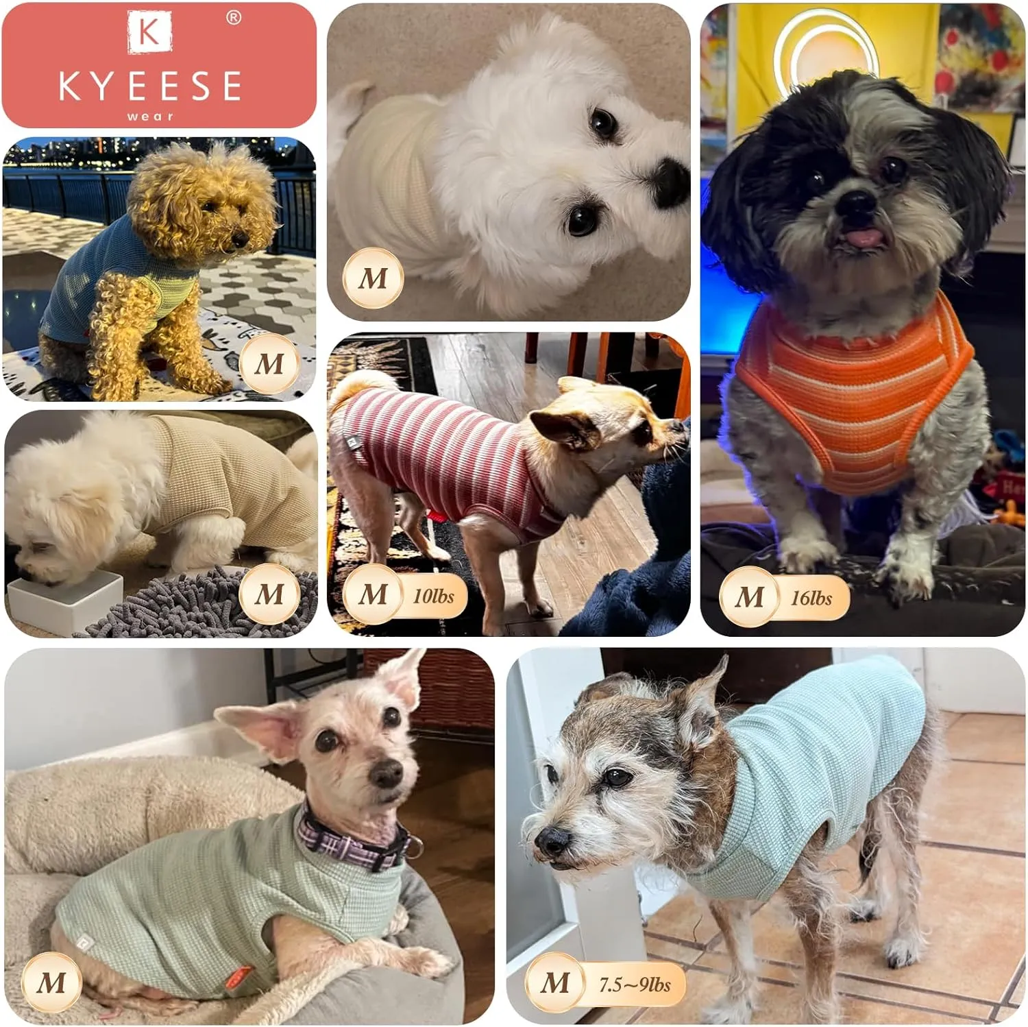 KYEESE 2Pack Waffle Dog Shirts for Small Dogs Stretchy T-Shirts Lightweight Tank Top Sleeveless Striped Vest Breathable Cat Tee, Medium, Pink Striped